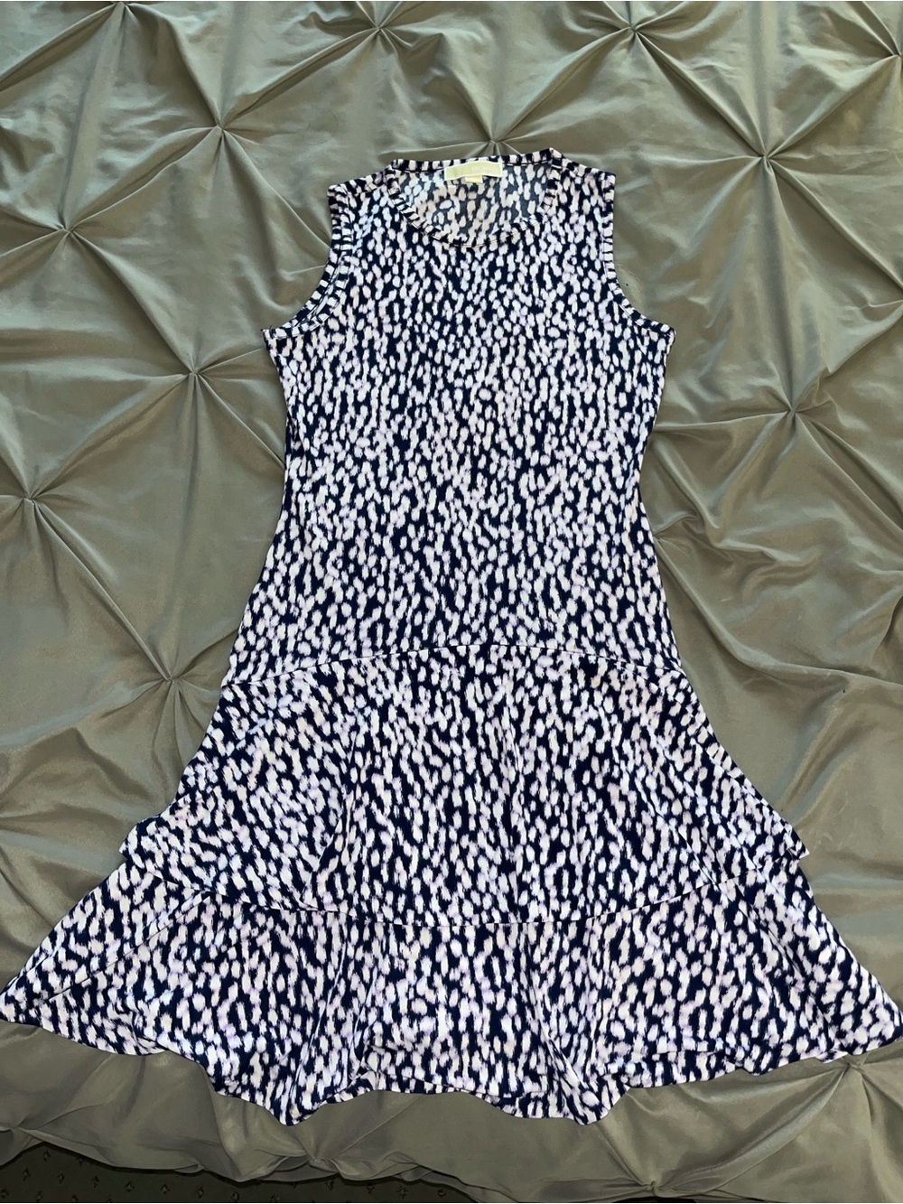 Michael Kors Sleeveless Navy and White Patterned Flare Dress